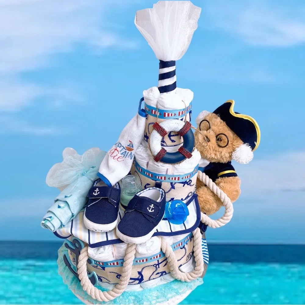 Nautical Captain Boat Diaper Cake, Baby Shower Gift